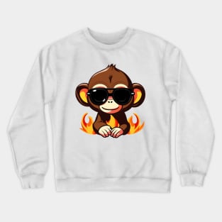 monkey with sunglasses on fire Crewneck Sweatshirt